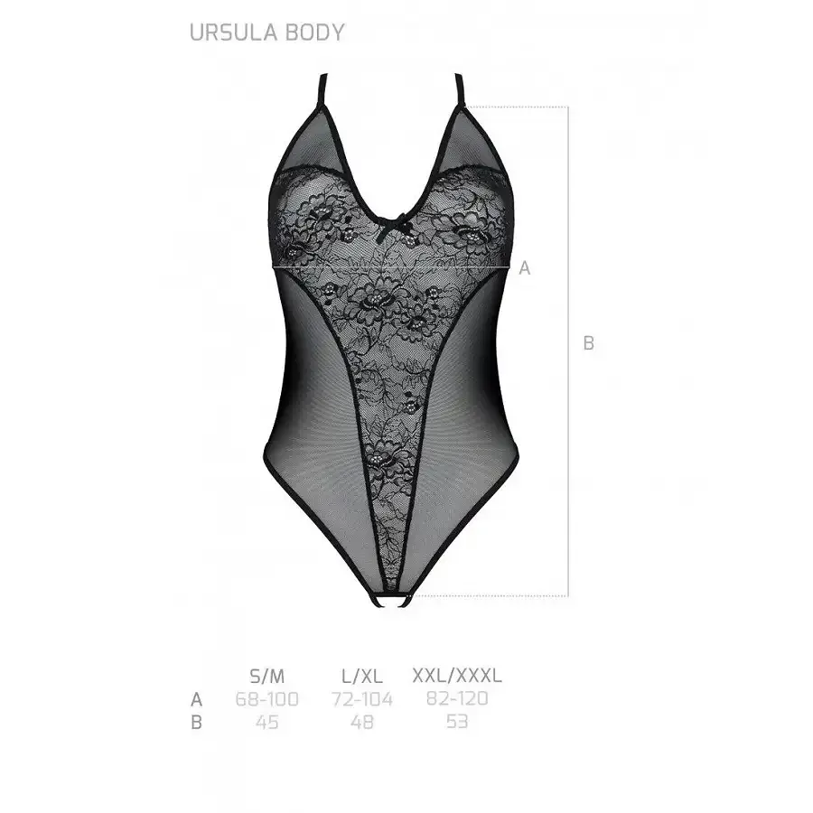 Боді з ажурним декором та відкритим кроком Passion URSULA BODY S/M, black Львов - изображение 5