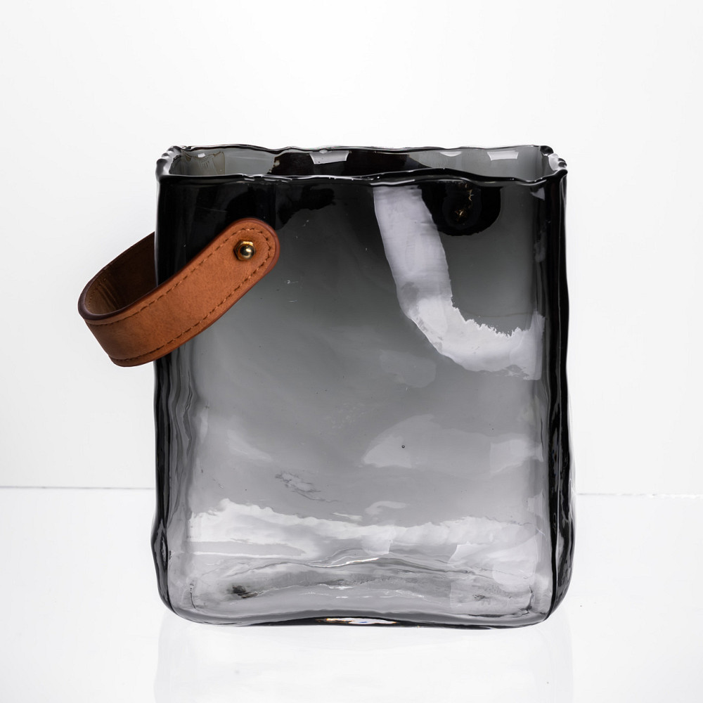 Скляна ваза сумочка з ручкою 16×8×18.5 (см) декоративна Сірий HP-19-156-2 Київ - фото 4
