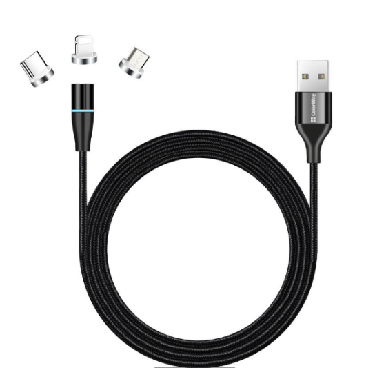 Кабель USB універсальний 3в1(Lightning/Micro USB/Type-C) ColorWay CW-CBUU038-BK 2,4A магнітний 1м чорний Житомир