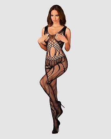 Сетчатый бодистокинг с вырезами и рисунком Obsessive Bodystocking G328 S/M/L, черный, комбинезон Sex Aura Киев