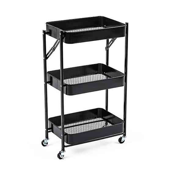 Этажерка мобильная трехъярусная универсальная из металла 46,5х29х77,5см Черная SW-00002099 Днепр