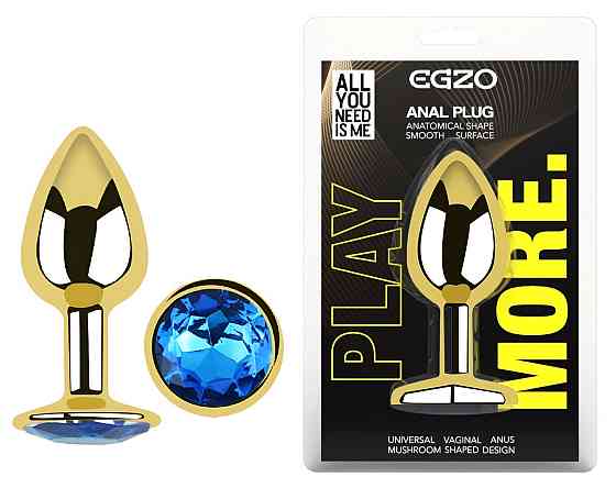 Анальная пробка с кристаллом EGZO - Gold Round Plug Blue size S Sex Aura Киев