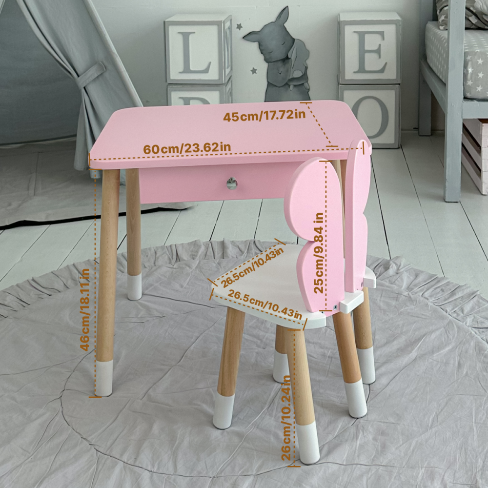 Дитячий стіл з ящиком і стільчик "Метелик", рожевий з білим Київ - фото 1