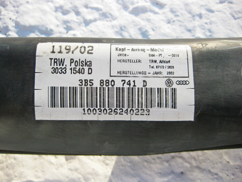 VAG  3B5880741D Ліва стельова подушка безпеки VW Passat B5 Одеса - фото 4