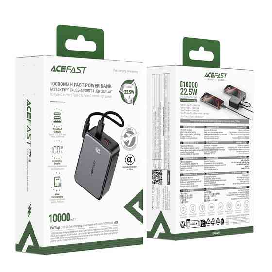 Павербанк 10000 mAh ACEFAST M28 22.5W быстрая зарядка кабель в комплекте черный power bank повербанк Одесса