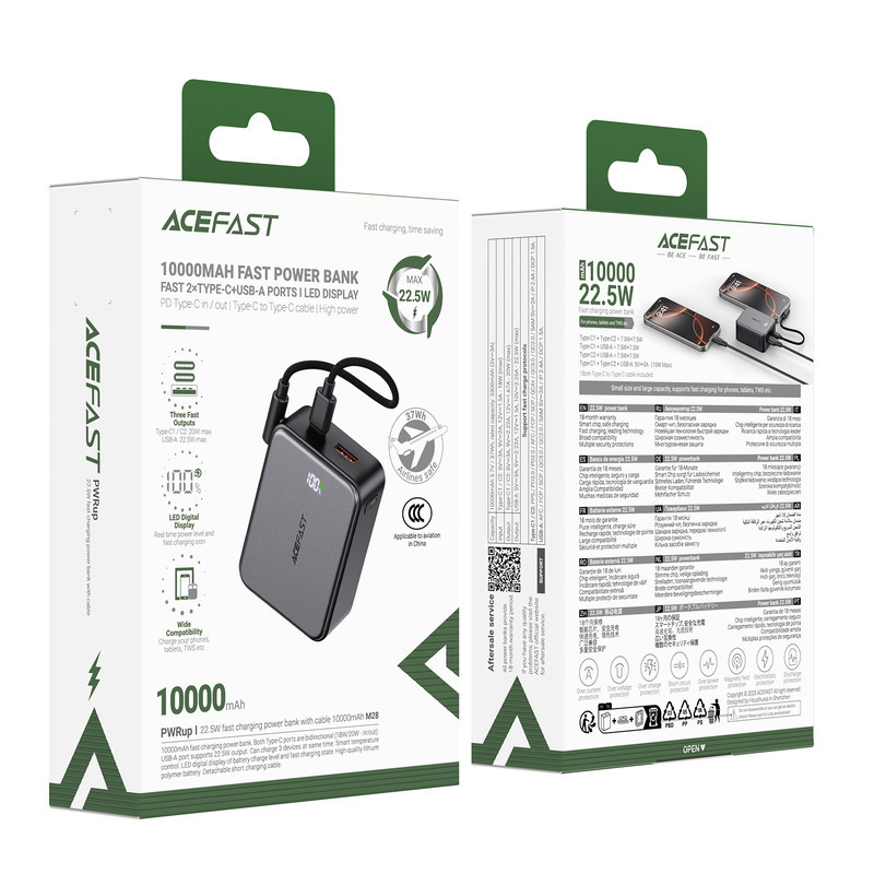 Павербанк 10000 mAh ACEFAST M28 22.5W швидка зарядка кабель у комплекті чорний power bank повербанк Одеса - фото 2