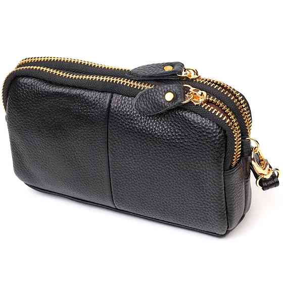 Женский клатч на два отделения из натуральной кожи 22088 Vintage Черный Киев