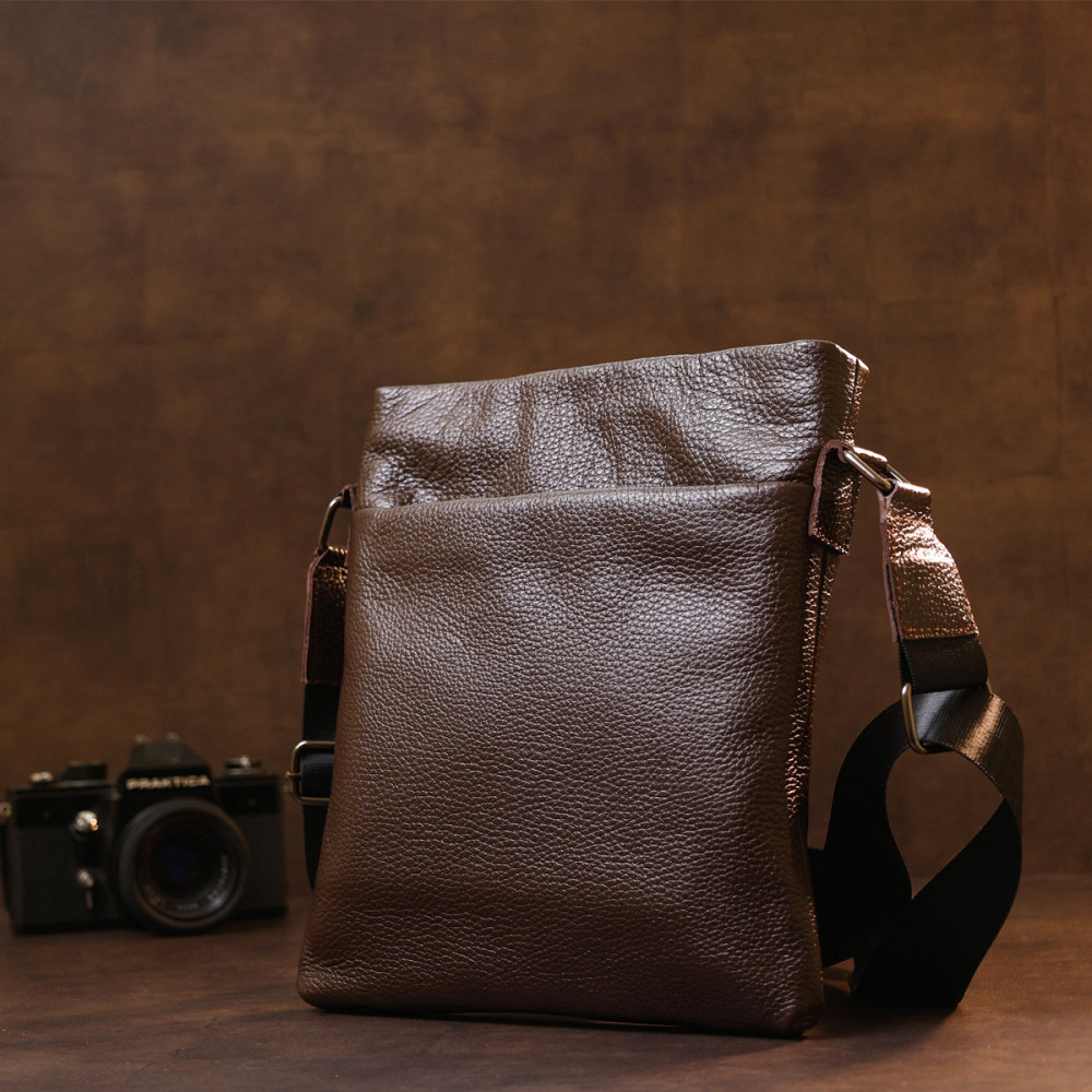 Кожаная современная мужская сумка через плечо SHVIGEL 11601 Коричневый Киев - изображение 3