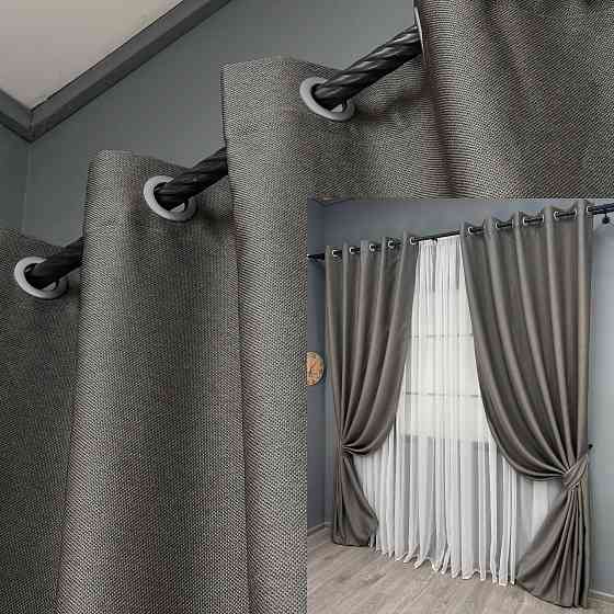 Комплект готовых штор на люверсах VR-Textil Рогожка TERRA LUXE № 1856ш Темно-серый 150х270 см 2 шт (37-0302) Киев