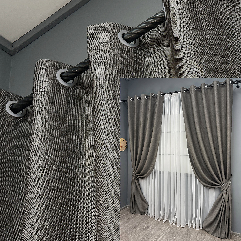 Комплект готовых штор на люверсах VR-Textil Рогожка TERRA LUXE № 1856ш Темно-серый 150х270 см 2 шт (37-0302) Киев - изображение 1