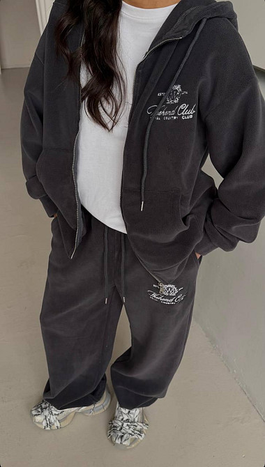 Женский теплый повседневный костюм двойка: кофта и брюки из турецкого двустороннего флиса Графит, 46/48 Одесса - изображение 1