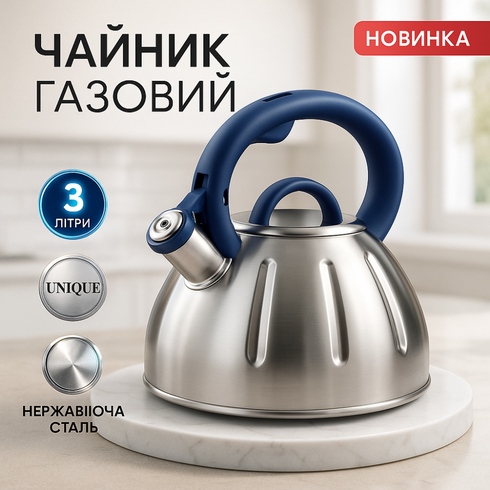 Чайник нержавіюча сталь зі свистком побутовий Unique, Звичайний чайник на газову плиту SW-88 Львів - фото 14