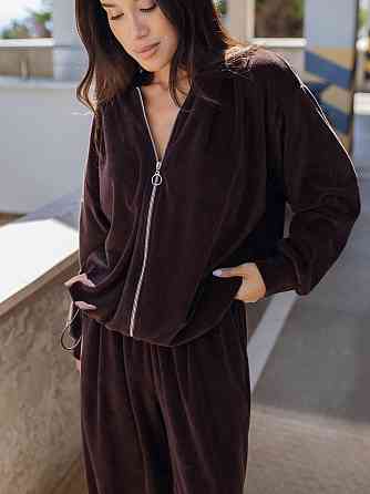 Женский повседневный оверсайз костюм двойка: кофта и штаны хлопковый велюр Одесса