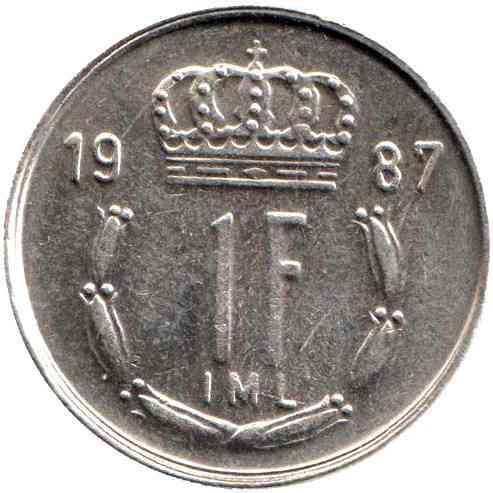 Монета 1 франк. 1987 год, Люксембург. Полтава