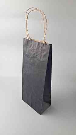 Пакет с ручками бумажный крафт бурий 150х90х360, 80г/м2, печать ЦВЕТ ЧЕРНЫЙ (25 шт) Харьков