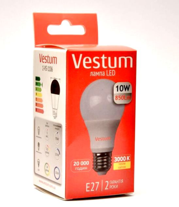 Світлодіодна лампа 220в 10W 3000K A60 Vestum Київ - фото 3
