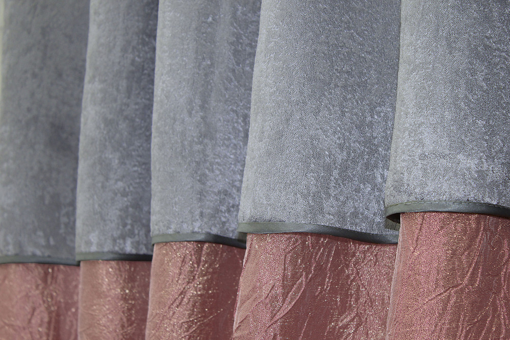 Кухонные шторы VR-Textil № 073к с ламбрекеном и подхватами розово-золотистый с серым 275х170 см (52-0364) Киев - изображение 4