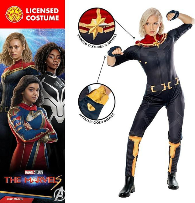 Костюм Капітан Марвел для жінок, комбінезон ліцензійний Captain Marvel супергероя з емблемою, рукавичками для Хелловіну, косплею Київ - фото 1