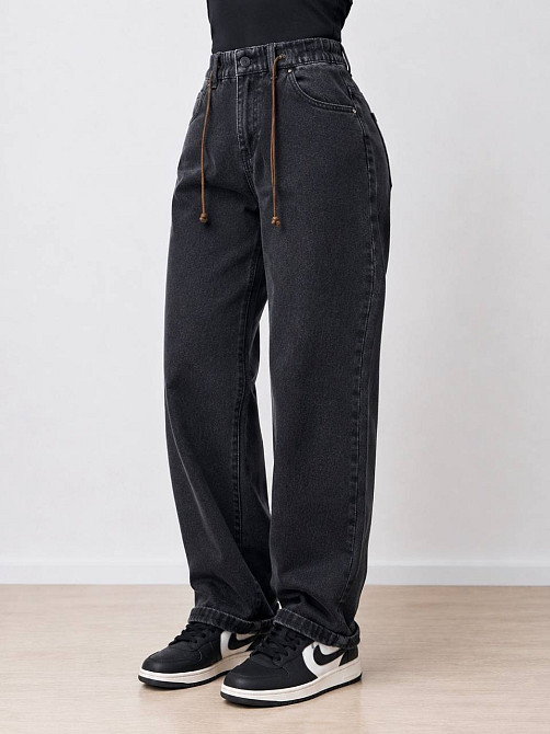 Джинсы женские Vanver 82219 Mom Baggy бананы на резинке стрейчевые черные, черный, 30, 30, 80 см, 108 см Киев - изображение 1