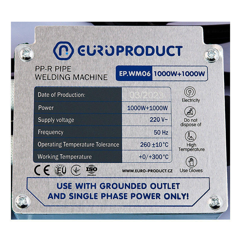 Паяльник Europroduct EP.WM06 для PPR труб с плоскими насадками 50/110мм (EP6096) Харьков - изображение 3