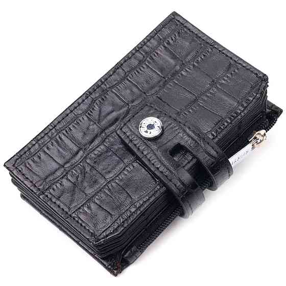 Удобный картхолдер из натуральной кожи с тиснением под крокодила KARYA 21331 Черный Киев