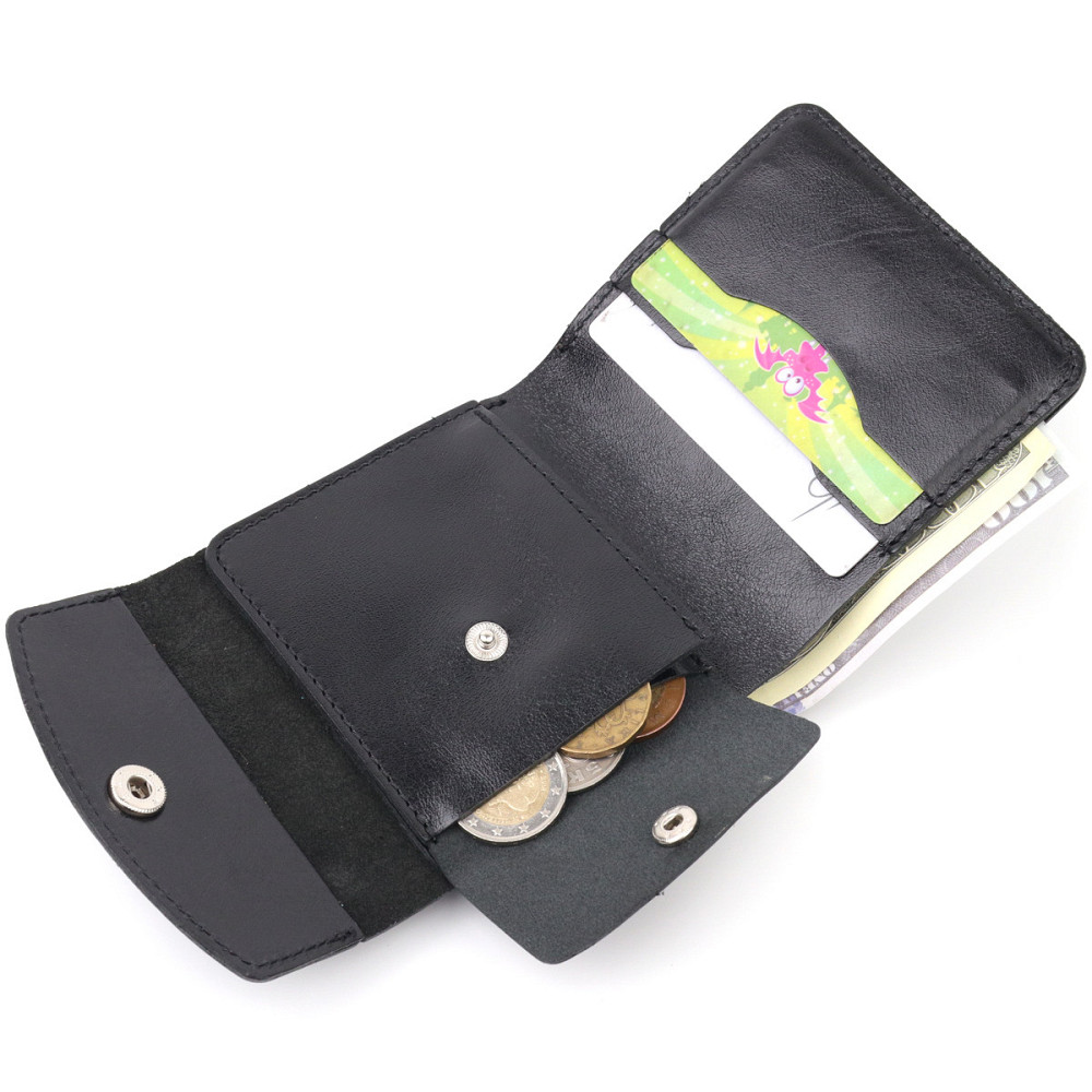 Чоловіче глянсове шкіряне портмоне Shvigel 16617 Чорний Київ - фото 6