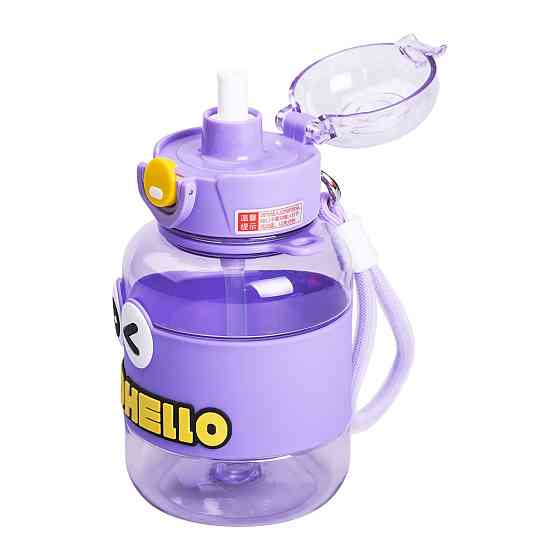Yiwu Пляшка для води дитяча з трубочкою 680 мл з ручкою та ремінцем Фіолетова HP-14-46V Коломия