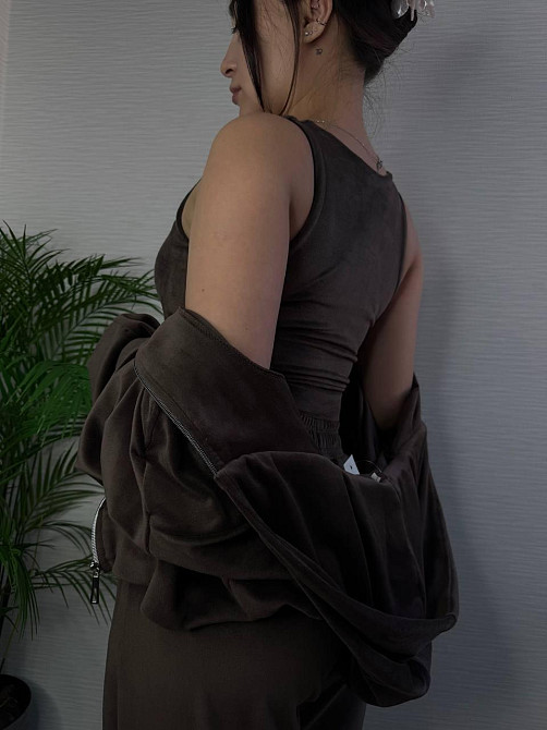 Женский стильный повседневный плюшевый костюм тройка Шоколад, 42/44 Одесса - изображение 6