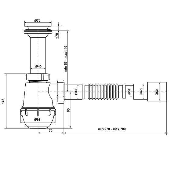 Сифон Waterstal А-40029 для миття 1 1/2" з гофрою Київ