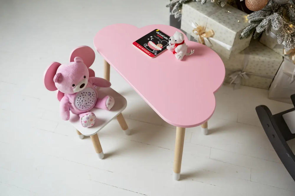 Дитячий комплект столик Хмара (Рожевий) та стільчик Метелик (Рожевий з білим) Київ - фото 2