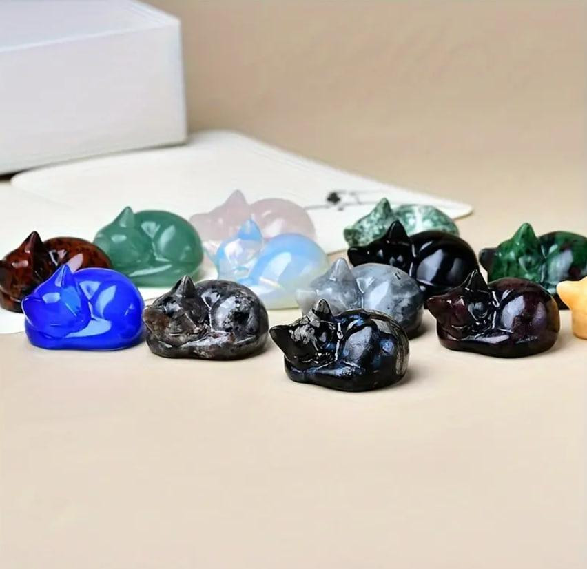 Фігурка сплячого кота з натурального лабродариту, 40 мм. Декоративна фігурка з натурального лабродар Київ - фото 4