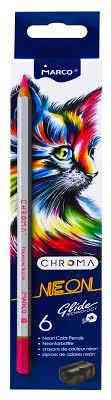 Олівці кольорові "Marco" 6 неонових кольорів шестигранні  з точилкою, Neon,Chroma,1032-6CB, шт Київ