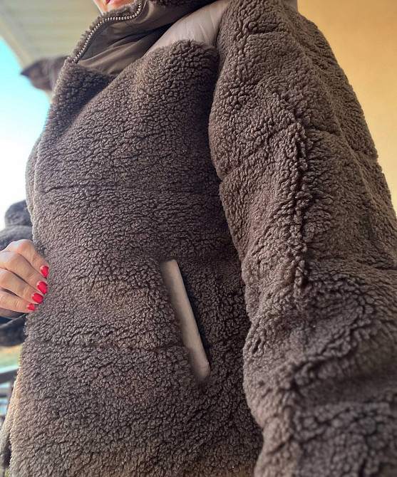 Куртка женская Lady Yep 9055 тедди комбинированный искусственный мех оверсайз с капюшоном, коричневый, 44-48 Киев - изображение 4