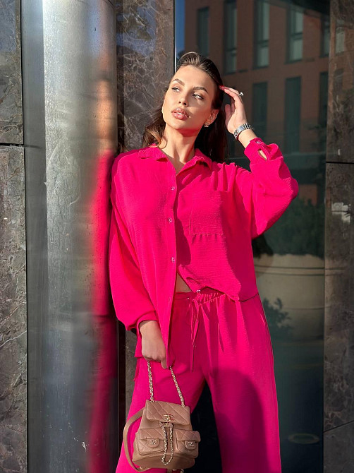 Костюм-тройка женский летний с шортами и брюками Малиновый M-L Харьков - изображение 2