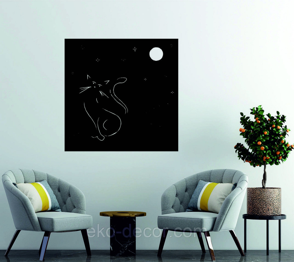 Декоративное настенное 3D Панно «Кот» Декор на стену с объемом 90*90 см, Черный Киев - изображение 2