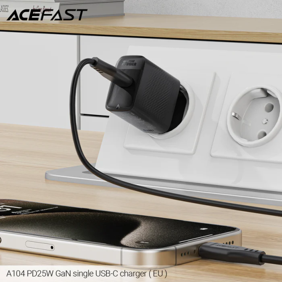 Мережевий зарядний пристрій ACEFAST A104 PD25W GaN single USB-C charger Black 6974316283355 Одеса