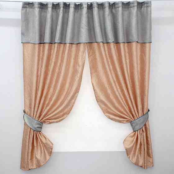 Кухонные шторы VR-Textil № 073к с ламбрекеном и подхватами персиковый со светло-серым 270х170 см (52-0142) Киев