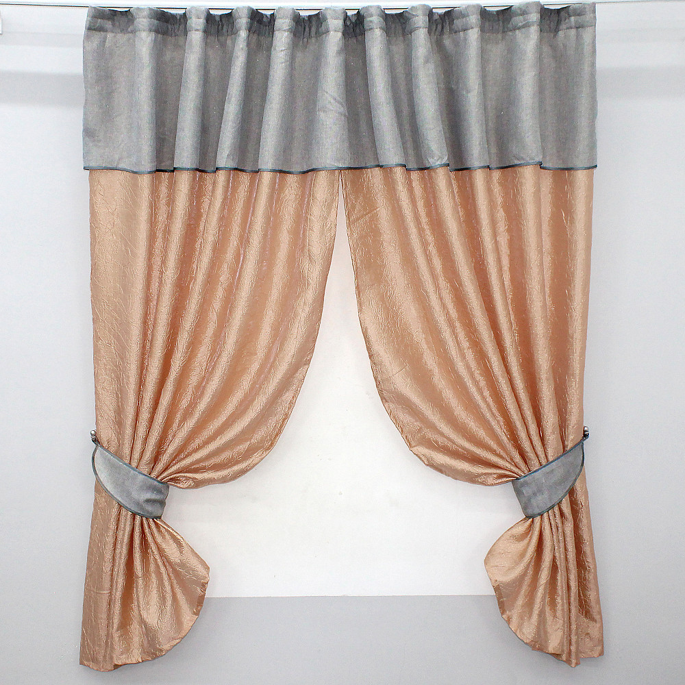 Кухонные шторы VR-Textil № 073к с ламбрекеном и подхватами персиковый со светло-серым 270х170 см (52-0142) Киев - изображение 1