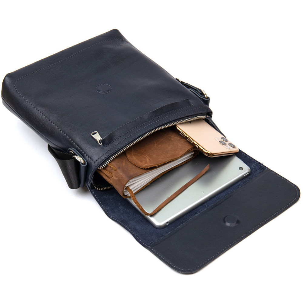 Практичная кожаная мужская сумка-мессенджер GRANDE PELLE 11433 Темно-синий Киев - изображение 8