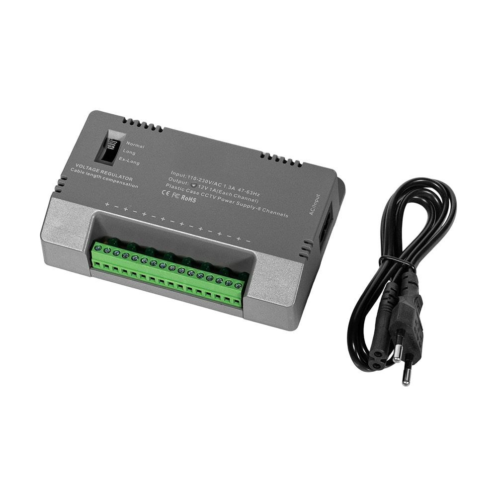 Блок живлення Kraft KRF-1208B (8CH) 96W, 8 каналів навантаження, 12V/1A на 1 канал, з регулятором напруги для компенсації довжини Київ - фото 10