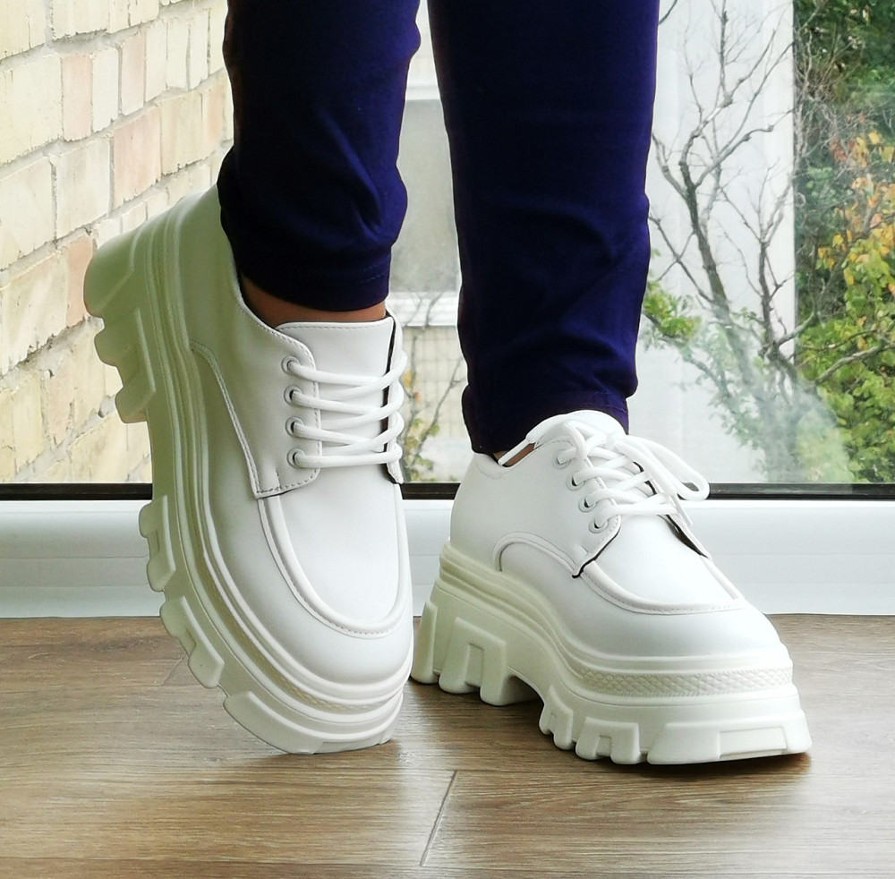 Женские Белые Туфли Кроссовки на Танкетке Броги Кожаные Оксфорды Мокасины (размеры: 36,37,38,39,40,41) - 7-21 Днепр - изображение 10