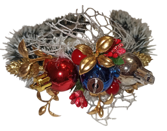 Новогодний обруч на голову с мишуры и новогодними игрушками one size разноцветный ручная работа Киев