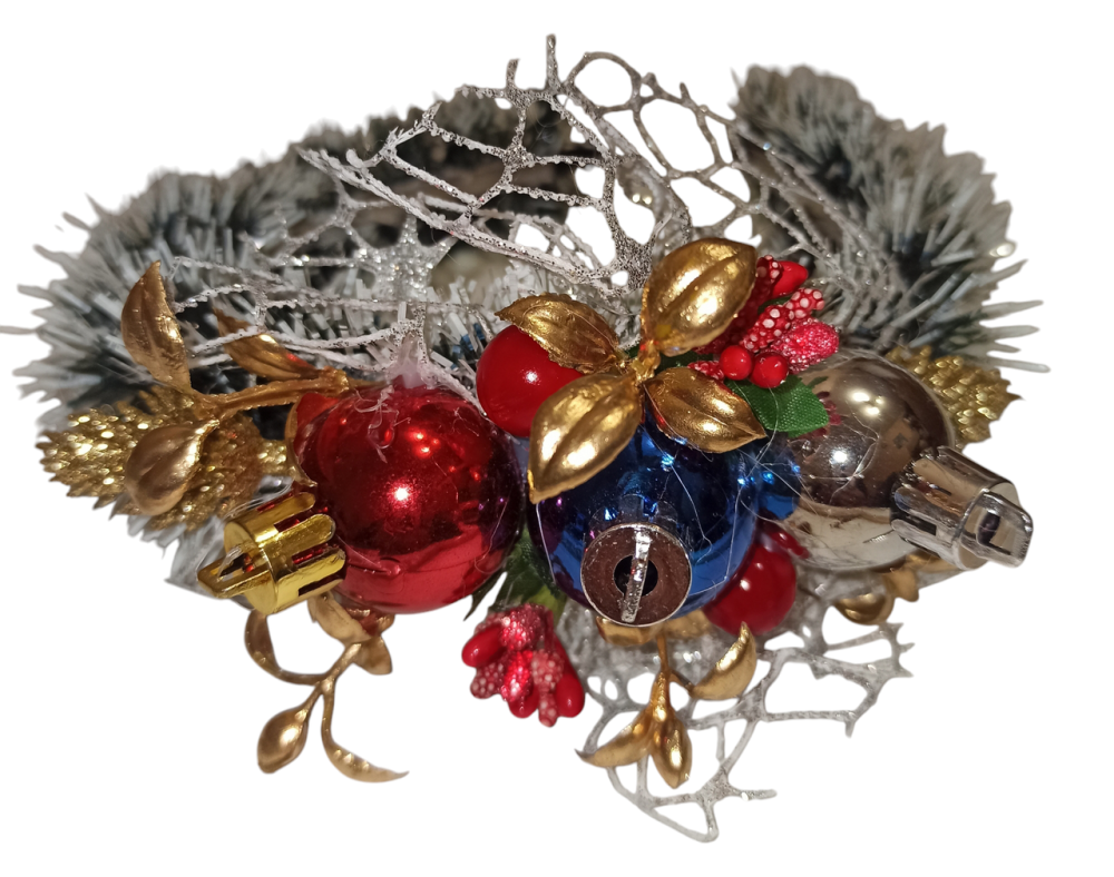 Новорічний обруч на голову з мішурою і новорічними іграшками one size різнокольоровий ручна робота Київ - фото 3