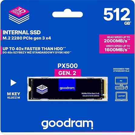 Накопичувач SSD 512 GB Goodram PX500 M.2 2280 PCIe 3.0 x4 NVMe 3D TLC (SSDPR-PX500-512-80-G3) Харків