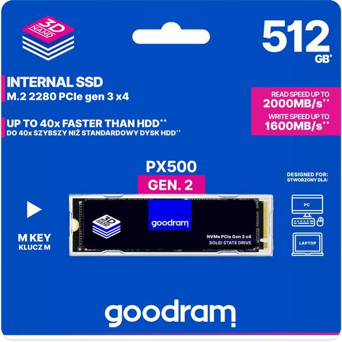 Накопичувач SSD 512 GB Goodram PX500 M.2 2280 PCIe 3.0 x4 NVMe 3D TLC (SSDPR-PX500-512-80-G3) Харків - фото 5