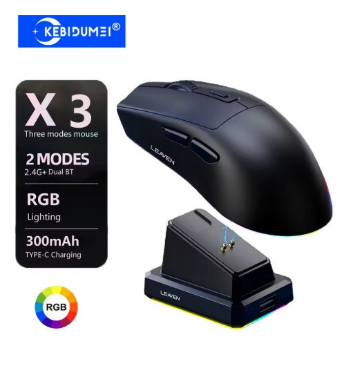 Беспроводная  портативная мышь Leaven X3 с зарядной базой 2.4G+Bluetooth Black Запорожье - изображение 3