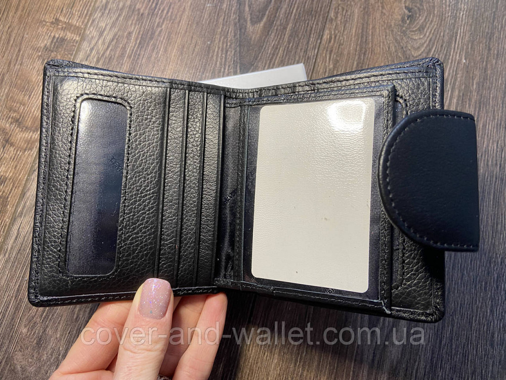 Компактный женский кожаный кошелек черного цвета на много карточек ST 415 Киев - изображение 3
