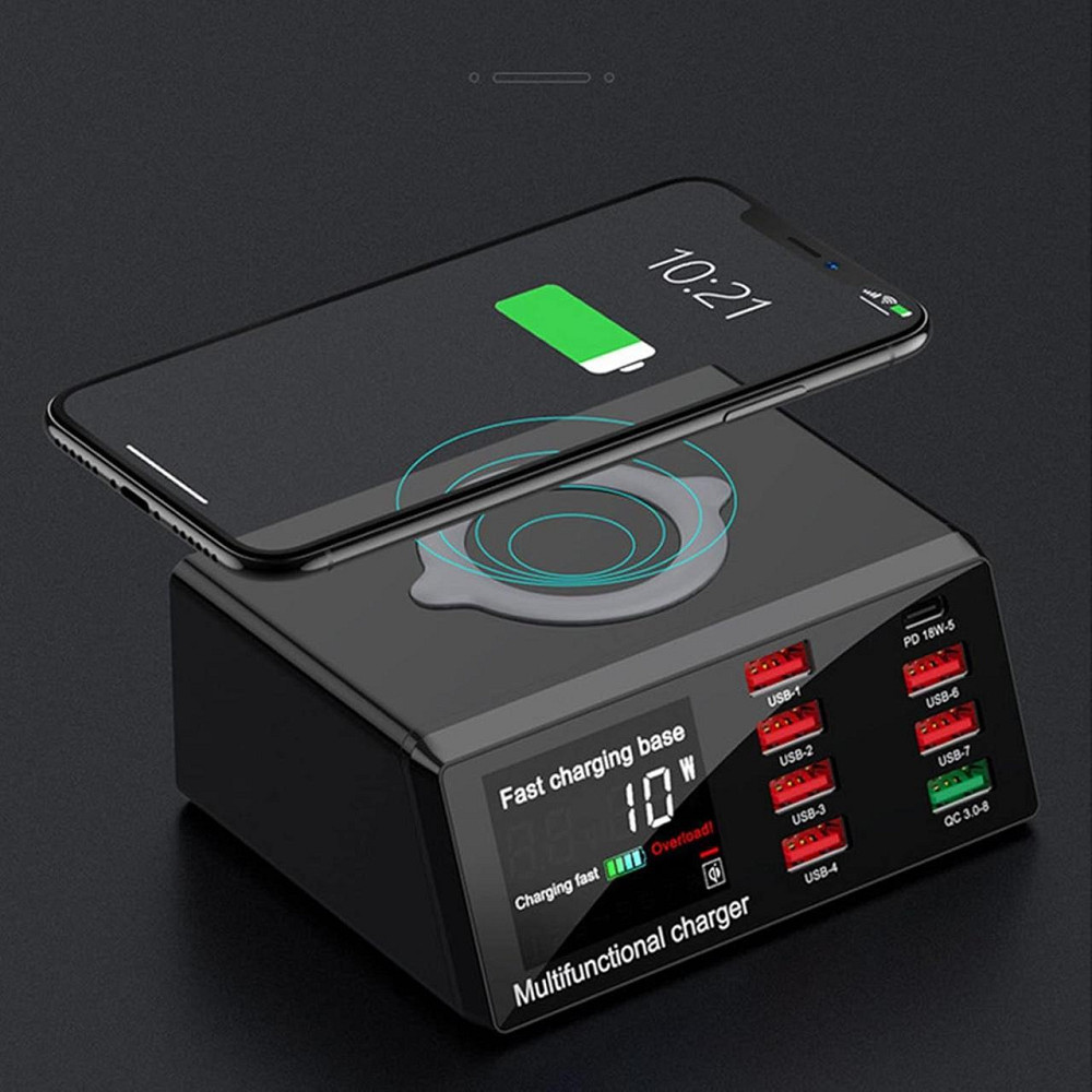 Зарядная станция сетевая 8x USB + беспроводная зарядка PD QC3.0 LED WLX-X9 Киев - изображение 5