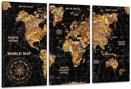 Модульная картина в гостиную / спальню   Мапа світу     ART-274_3A 70х130 см Киев