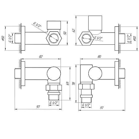 Набір Кран вентильний кутовий з американкою SOLOMON LUX 1/2″  7777  TEN (2шт.) BLACK  (1уп) Киев
